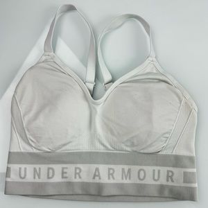 UA Under Armour Sports Bra Seamless Low Solid White Gray Knit Workout Padded‎
